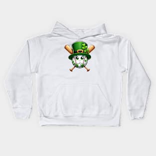 Kids Baseball St Patricks Day Shirt Ball Leprechaun Catcher Kids Hoodie